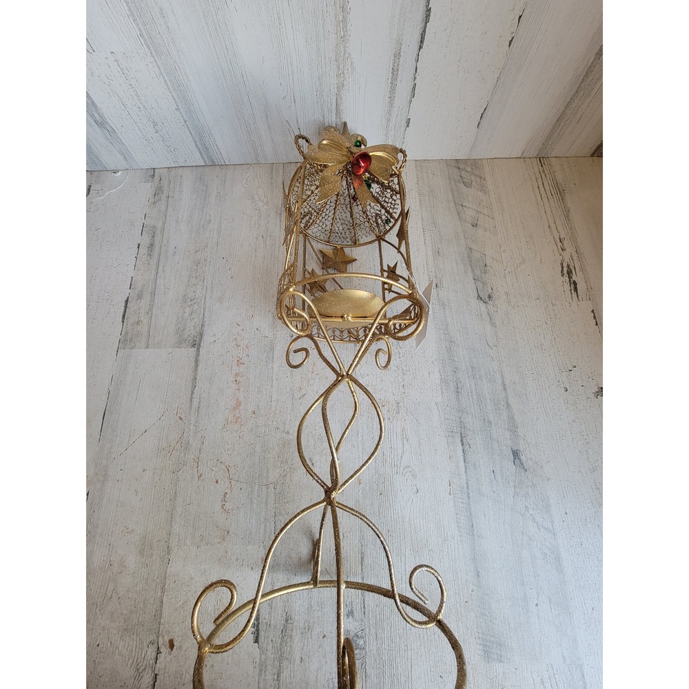 Large golden cage bow metal tea light Xmas star swirl unique home decor figure